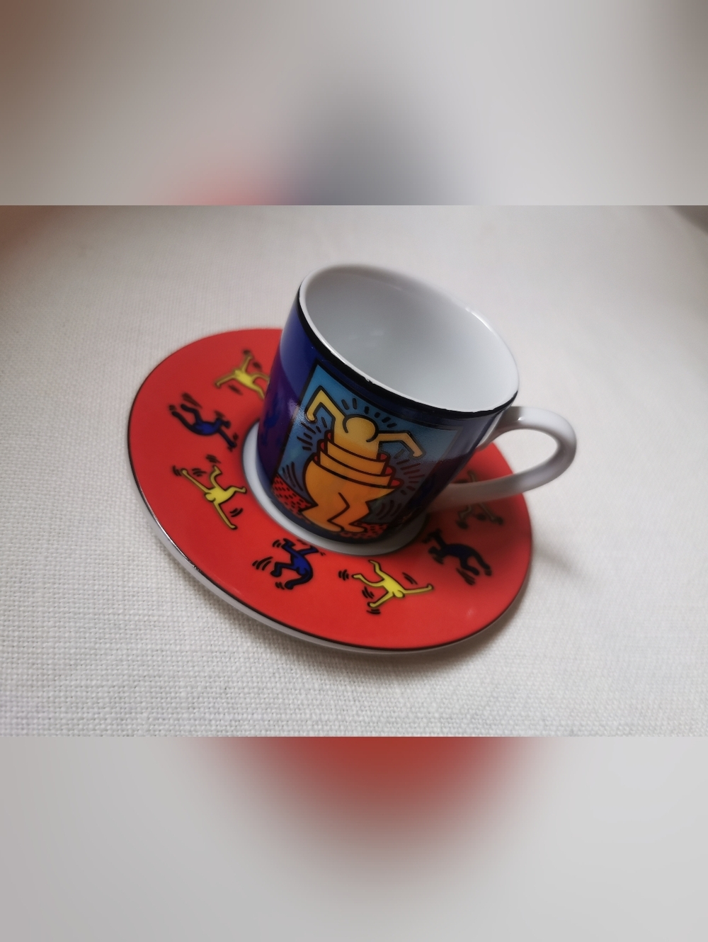 Vintage Keith Haring Ceramic Espresso Cup and Saucer Set